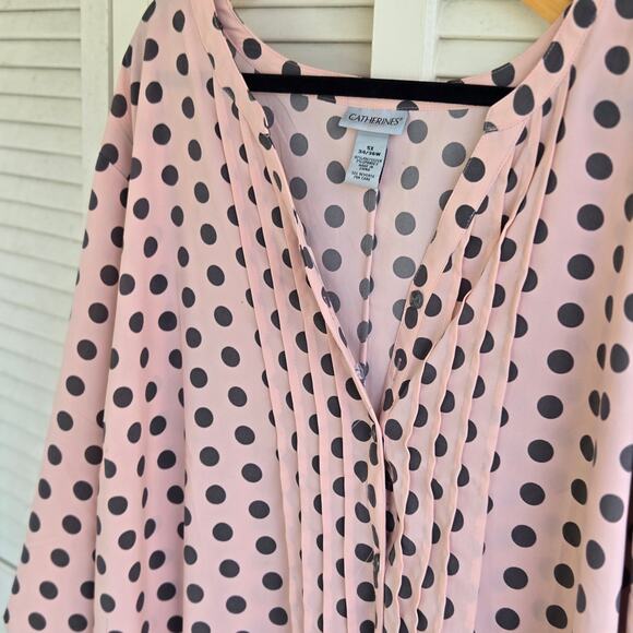 Catherine's Blouse Size 5X (34/36) Button Front Peach Pink Roll Tab 3/4 Sleeve - Picture 4 of 13